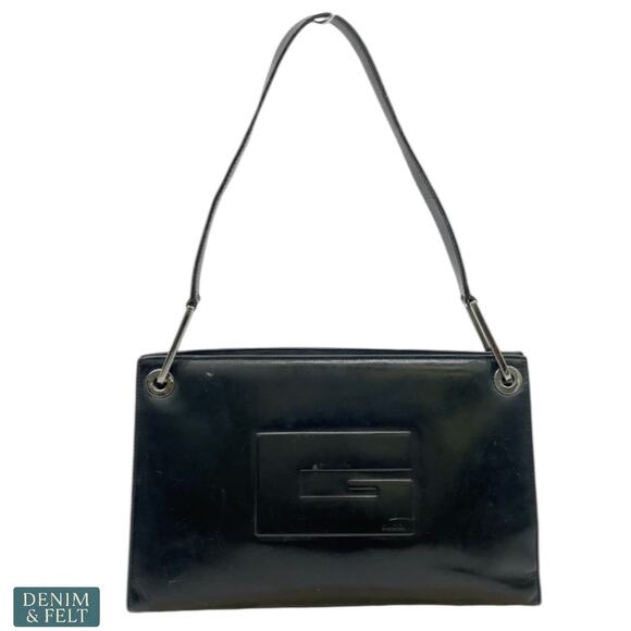 Gucci Handbags - Gucci Vintage Black Patent Leather Shoulder Bag Logo Plaque Authentic Italy